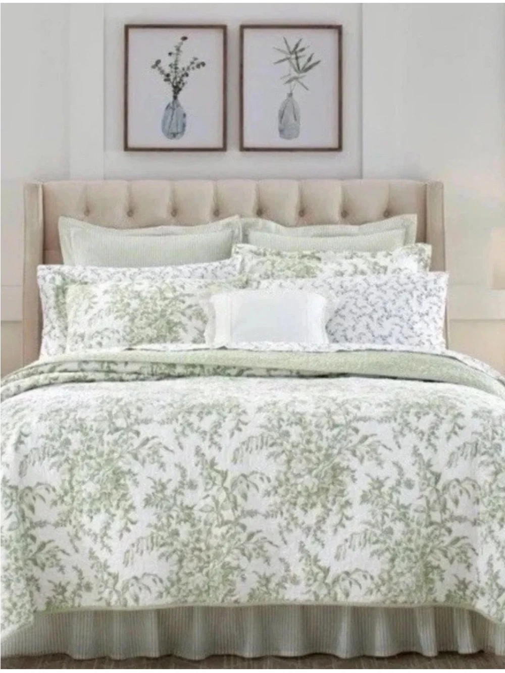 Laura Ashley ~ FULL/QUEEN Bedford Quilt 3 Pc Set ~ Green ~ Reversible All-Season